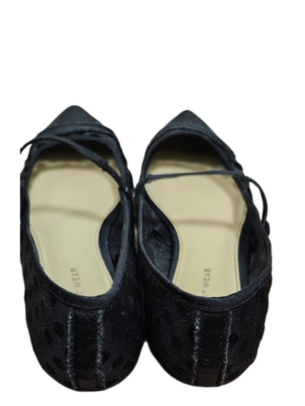 Who What Wear Black Pointed Mary Jane Flats with Sheer Polka Dot Panels - Picture 7 of 11